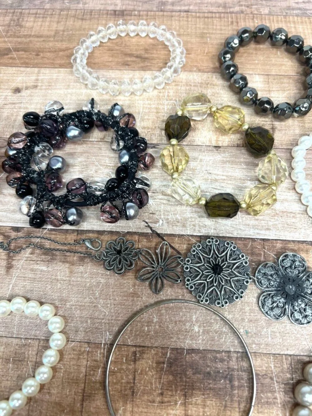 Vintage & Modern Bracelet & Jewelry Lot With Beads Pearls Metal & Resin For Craf